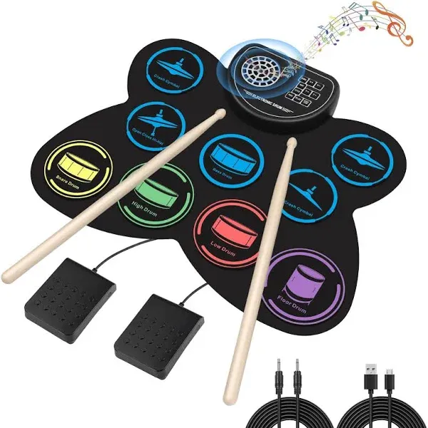 9 Electronic Drum Set Practice Roll-up Pad Machine Built-in Speaker Drum St