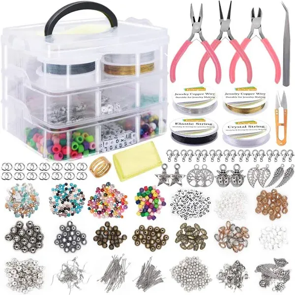 EuTengHao Jewelry Making Supplies Kit Includes Assorted Beads,Jewelry Charms Findings,Pearl,Spacer Beads Wire Cord Pliers Caliper for Necklace