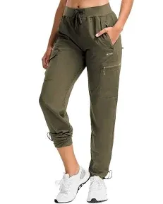 BVVU Women's Cargo Joggers Lightweight Quick Dry Hiking Pants Outdoor Waterproof Athletic Workout Pants with Zipper Pockets