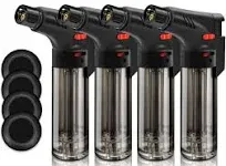 4 Pack of Torch Lighter, Powerful Windproof Jet Flame, Butane Gas Refill, with Safety Lock, Mini Blow Torch Lighters for Candle, Firework (NO Gas)