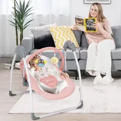 INFANS Baby Swing Compact Portable Baby Electric Rocker Newborn Easy Fold