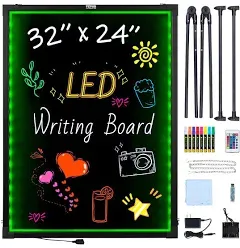 VEVOR LED Message Writing Board, 24"x16" Illuminated Erasable Lighted Chalkboard, Neon Effect Menu Sign Board, Drawing Board with 8 Fluorescent Chalk Markers and Remote Control, for Home Wedding Shop