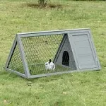 PawHut 46" x 24" Wooden A-Frame Outdoor Rabbit Cage Small Animal Hutch with Outside Run & Ventilating Wire, Gray