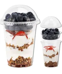 9 oz Clear Plastic Parfait Cups with Insert 3.25oz & Flat Lids No Hole - (50 Sets) Yogurt Fruit Parfait Cups for Kids, for Dips and Veggies, Take Away Breakfast and Snacks. No Leaking