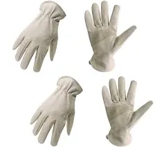 HLDD HANDLANDY 2 Pairs Cowhide Leather Work Gloves with Reinforced Palm for Men & Women