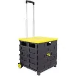 dbest products Quik Cart Pro Wheeled Rolling Crate Teacher Utility with seat Heavy Duty Collapsible Basket with Handle, Yellow