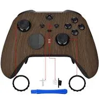 eXtremeRate Wood Grain Patterned Faceplate Cover, Soft Touch Front Housing Shell Case Replacement Kit for Xbox One Elite Series 2 Controller Model 1797 and Core Model 1797 and Core Model 1797 - Thumbstick Accent Rings Included - ELS201