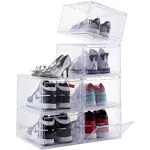 Attelite Drop Front Plastic Shoe Box with Clear Door,Set of 6,Stackable,For Display Sneakers,Easy Assembly,Fit up to US Size 12(13.4”x 10.6”x 7.4”)