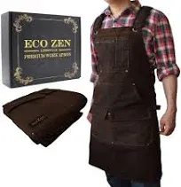 16oz Waxed Canvas Work Apron with Tape Holder - Fully Adjustable, Tough Brown