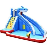 Costway Inflatable Water Slide Shark Bounce House Castle without Blower