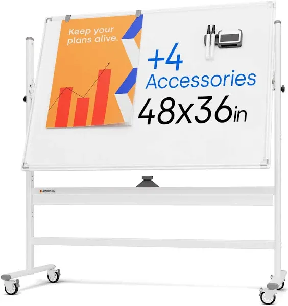 Rolling Dry Erase Board 24 x 48 - Large Portable Magnetic Whiteboard with Stand ...