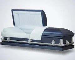 Titan Casket Andover Series Steel Casket (Dark Blue) Handcrafted Funeral Casket - Dark Blue Finish with Light Blue Crepe Interior