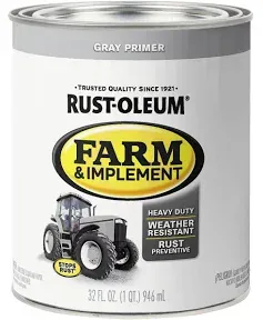 Rust-Oleum 280106-2PK Farm & Implement Enamel Primer Quart, Gray Primer, 32 fl oz (Pack of 2)