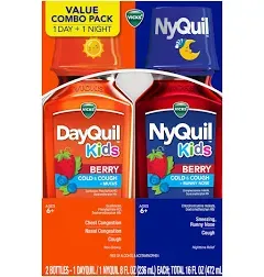 Vicks DayQuil &amp; NyQuil KIDS Cold &amp; Cough Liquid, Berry, 2 8 Fluid Ounce Exp 2025