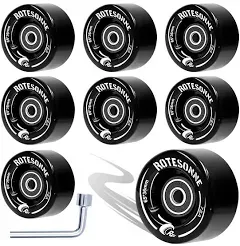 8 Pack 78A Quad Roller Skate Wheels 65 x 36mm with ABEC-9 Bearings Installed for Double Row Skating, Quad Skates Accessories Outdoor/Indoor Use (Black)