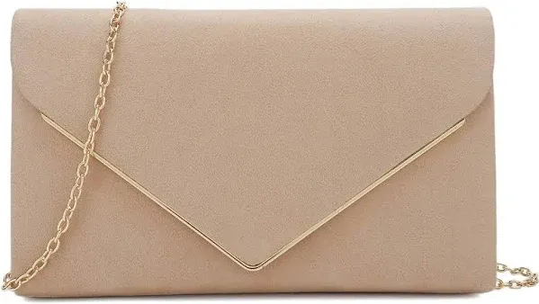 CHARMING TAILOR Faux Suede Clutch Bag Elegant Metal Binding Evening Purse for Wedding/Prom/Black-Tie Events