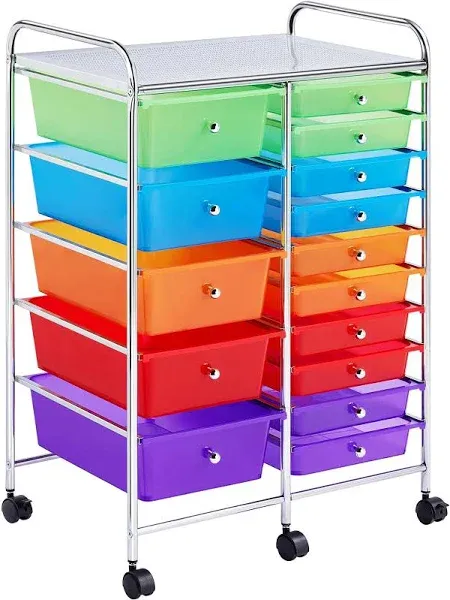 Yaheetech 15-Drawer Metal Frame Rolling Storage Cart Bin Organizer