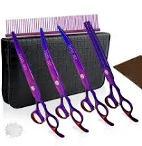 Professional PET DOG Grooming Coated Titanium scissors suit Cutting&amp;Curved<wbr/>&amp;Th...