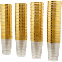 12oz Hard Plastic Party Cups – Perfect for Home, Office, Bars, Weddings, Showers, Birthdays, Anniversaries, and Parties! Durable & Stylish Old Fashioned Tumblers (Gold Glitter, 100 Pack)