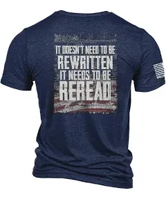 Nine Line ReRead Not ReWritten T-Shirt - Unisex Navy Patriotic Shirt - Dropline Logo and American Flag Stars and Stripes