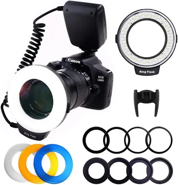 Flash Light with LCD Display Adapter Rings and Flash Diff-Users Works with Canon Nikon and Other DSLR Cameras