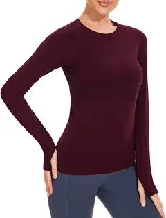 Stelle Women Workout Shirts Seamless Long Sleeve Yoga Tops with Thumb Holes for Sports Running Breathable Athletic Slim Fit