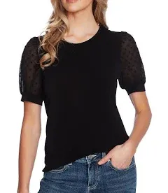 Cece Women's Puff Sleeve Mixed Media Top