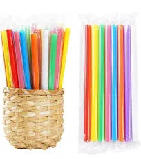 200 PCS Individually Packaged Colorful Jumbo Smoothie Straws, Large Wide Milkshake Disposable Plastic Drinking Straw (0.43" Diameter and 8.2" long) (200)