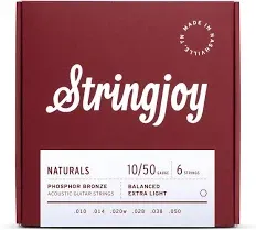 Stringjoy Naturals | Extra Light (10-50) Phosphor Bronze Acoustic Guitar Strings | Reverb