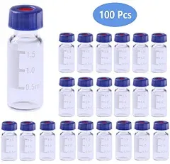 2mL Autosampler Vials with Writing Area and Graduations, 9-425 HPLC, Screw Cap, White PTFE & Red Silicone Septa, 100 Pcs