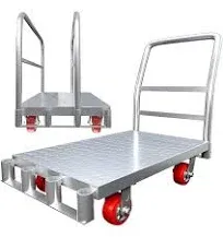 2in1 Steel Panel Truck Cart, Flatbed Cart Heavy Duty Drywall Cart Lumber Cart, Platform Trucks with 2000 lbs Capacity and 2 Swivel Casters, 37" x 24" Push Cart with 1Front and 2 Side Handrails