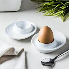 Küchenprofi Set of 2 Egg Cups with Oval Base, White Porcelain Egg Holders for Hard or Soft Boiled Eggs, 3.5-Inch by 4-Inch