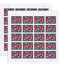 USPS Love Stamps 2 Sheets of 20 US Postal First Class Valentine Wedding Celebration Anniversary Romance Party (40 Stamps)