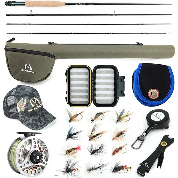 Maxcatch 3/4/5/6/7/8WT Extreme Fly Fishing Rod Combo, Fly Reel,Line,Flie<wbr/>s Outfit