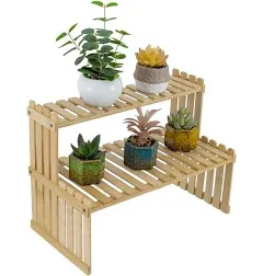 MyGift 2-Tier Natural Bamboo Table Top Plant Stand