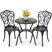 Nuu Garden Bistro Set 23.7&#034;x23.7&#034;x25<wbr/>.9&#034; 3-Piece Cast Aluminum Rust-Proof Outdoor