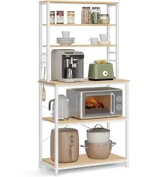  Coffee Bar, Baker’s Rack for Kitchen with Storage, 6 31.5&#034;W Shelf Oak + White