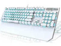 Camiysn Typewriter Style Mechanical Gaming Keyboard, White Retro Punk Gaming Keyboard with Blue Backlit, 104 Keys Blue Switch Wired Cute Keyboard, Round Keycaps for Windows/Mac/PC