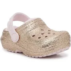 Crocs Kids Classic Lined Glitter Clogs for Toddlers - Roomy Fit - Fuzz Lining - 