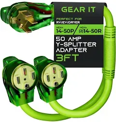 GEARit 50 Amp Y Splitter Adapter Cord for RV and EV, 4-Prong 250-Volt, NEMA 14-50P to x2 NEMA 14-50R, 6/3, 8/1 STW AWG Gauge for Outdoor Power Cord - Auto/RV/EV/Tesla Model 3/S/X/Y - 3.2 Feet