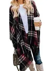 VIMPUNEC Women Boho Buffalo Plaid Poncho Pashmina Shawl Wrap Cape Sweater Knitti