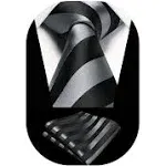 HISDERN Stripe Tie Mens Ties with Pocket Square Set Classic 3.4'' Silk Formal Necktie Handkerchief for Business Wedding