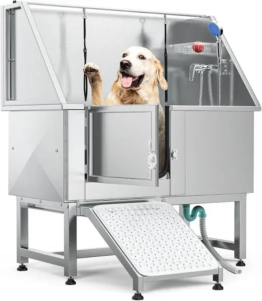 50&#034; Dog Cat Pet Grooming Bath Tub Stainless Steel Wash Station with Ramp