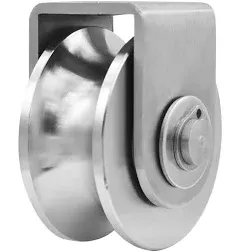 Groove Wheel Pulley Stainless Steel Pulley Block Roller Duplex Bearing Silent Heavy Duty Grooved Wheel Loading 880lb/400 Kg for Material Handling and Moving