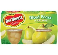 Del Monte Pears, Diced, No Sugar Added - 4 pack, 4 oz cups