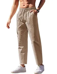 COOFANDY Mens Linen Casual Pants Lightweight Drawstring Beach Pants Elastic Waist Yoga Summer Trousers