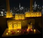 "It was Always You Light Up Letters with LED Lights and Roses | Luminary Paper Bags for Wedding Proposals, Anniversary Decorations and Romantic Celebrations