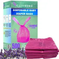 Baby Diaper Bag Disposable (500 Count, Pink) Fresh Lavender Scented Easy Tie Handles Scented Bulk Diaper Sacks Disposable Dog Poop Bags Cat Litter Clump & Poop Bags Sanitary Pads Disposal (500 Bags)