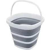 Collapsible Bucket Mop Bucket 2.6 Gallon(10L) for House Cleaning, Travel, and More - Lightweight, Foldable, and Portable for Outdoor Adventures(Grey-Round)