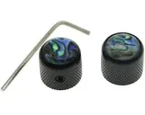 KAISH Black Set of 2 Abalone Top Guitar Knobs Dome Knobs Bass Knob with Set Screw for Tele/Telecaster